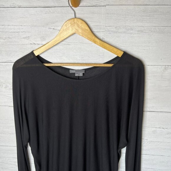 Vince Top Womens Size S/P Black Long Sleeve Silk Blend Minimalist Leisurewear - Picture 6 of 15